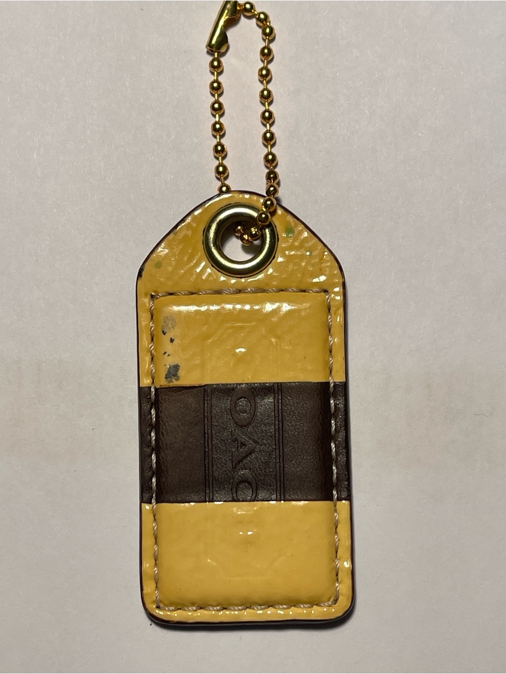Coach Yellow and Brown Leather Hang Tag with Gold Chain